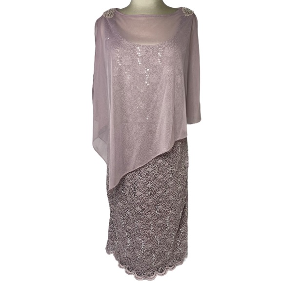 Formal Sequined Lace Dress & Shawl Jackie Jon Elegant Rose Formal Dress Size 8 - Picture 3 of 15